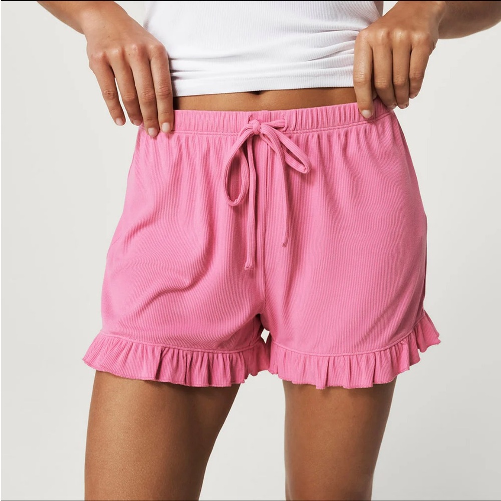 Posh Peanut Cruisin’ Pink Ruffle Hem Premium Knit Shorts